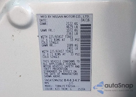 2016 Nissan Rogue S from USA, damaged, VIN 5N1AT2MV2GC844347